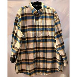 Wrangler 20X Brown Blue Striped Long Sleeve Cotton USA Mens Shirt 2XL